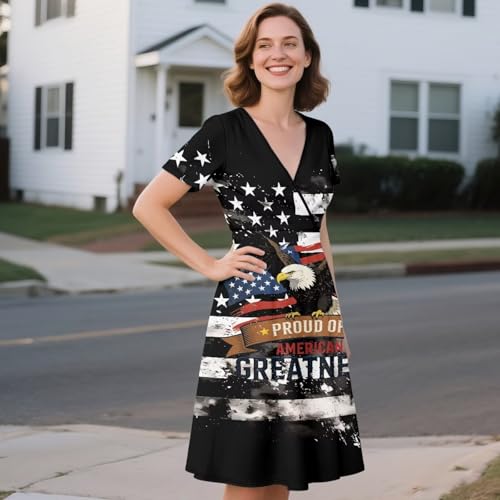 Image of Women's Summer Formal Dresses Short Sleeve Wrap V Neck Dresses Bridesmaid Wedding Guest Dress with Pockets