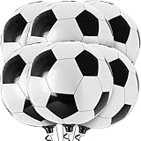 KatchOn Black and White Mylar Soccer Balloons - Huge 22 Inch, Pack of 6 | 4D Soccer Party Decorations