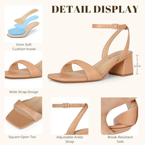 Image of TEAIEUI Block Heels for Women, Square Open Toe Heeled Sandals, Chunky Ankle Strap Shoes for Dress, Party, Prom, Low Heel 2 inch