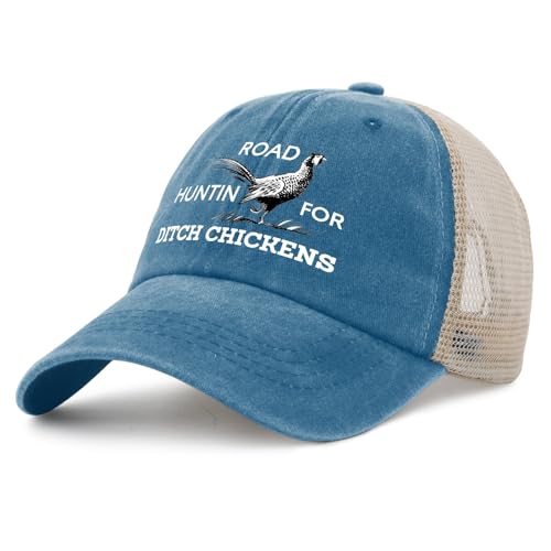 FUNGISDIN Road Hunting for Ditch Chickens Hat Men Trendy Hunting Baseball Hats for Men Lake Blue Ball Caps Low Profile Unique Gifts for Plumber