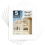 Mat Board Center, Pack of 5, 11x14 for 8x10 Photo Picture Double Mats - Acid Free, 8-ply Thickness, White Core - for Pictures, Photos, Framing (White Over White)