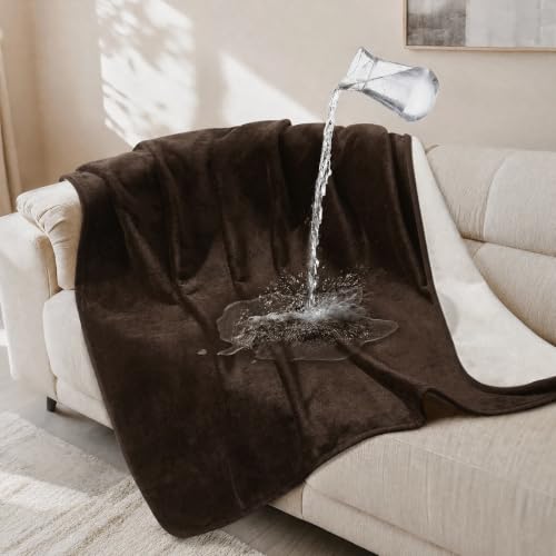 Image of LOOBANI Waterproof Pet Blanket for Couch, Throw Size 50 inchx60 inch, Coffee | Double-Side Liquid Proof Cozy Flannel, Reversible, Stain-Proof Couch Cover for Small Medium Dogs Bed Crate Furniture