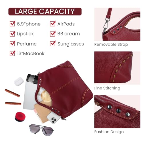 Image of HESHE Leather Purses for Women Crossbody Bags Satchel Shoulder Handbag | Genine Leather,Large Roomy Hobo Bags Retro Crossbody Purses Ladies Tote Top Handle Handbags for Work,Travel and Daily Use
