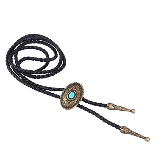 Image of Western Black Bolo Tie for Men and Women,Native American Leather Bolo Tie String