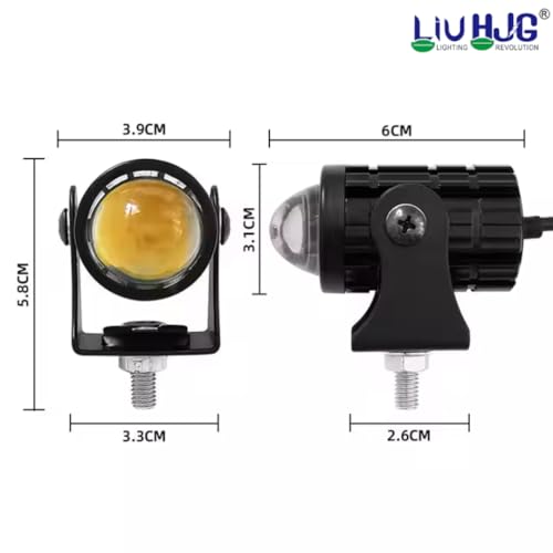Image of LIU HJG Mini U10 36W LED Fog Light | Dual Beam Yellow /White with Red Devil Eye DRL | Compact Waterproof Driving Lamp | Universal Fit for Bike, Car, SUV | Wide Voltage 10V-80V (Pack of 2)