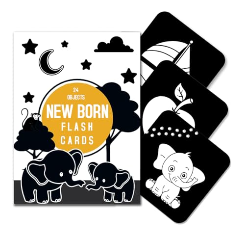 high Contrast Flash Cards for New Born Children -Educational Black & White 24 Objects | Visual Stimulation and Sensory Development for Infants | Monte