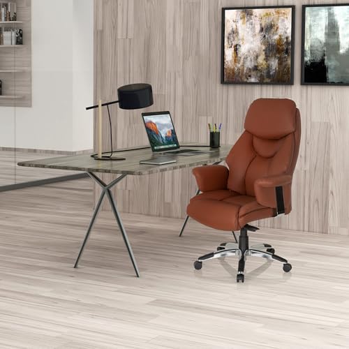 hjh OFFICE 608220 XXL Chefsessel Prado Echt Leder Braun Bequemer Bürosessel mit Dicker Polsterung, hohe Rückenlehne
