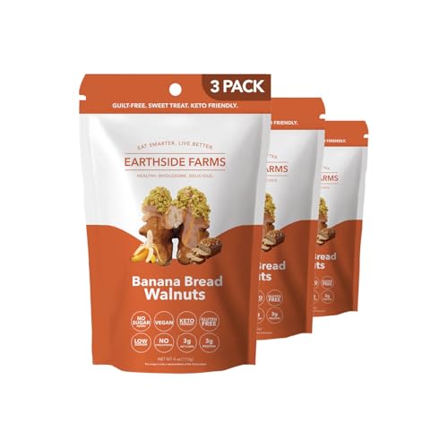 Image of Earthside Farms Banana Bread Walnuts Snack Packs, No Sugar Added Keto Friendly Nuts, Vegan Gluten Free Non GMO Plant Protein Treat, 4oz Resealable Snack Bags, 3 Count