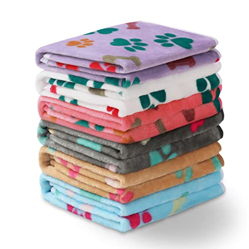 1 Packung 6 Decken für Hunde und Katzen, weich, flauschig, Fleece, Haustierdecke, warm, niedliches Druckdesign, Welpen, Kätzchen, Decke, Hundeknochen, groß (41 x 31) Cover