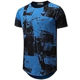 KLIEGOU Mens Hipster Hip Hop Round Hemline Pattern Print T Shirt Cobalt Blue 3XL