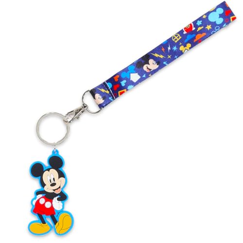 Mickey Mouse Keychain Bundle ~ Deluxe Silicone 3D Character Mickey Mouse Keyring with Strap and Charm Plus Stickers, More | Mickey Mouse Wrist Lanyard and Keychain2