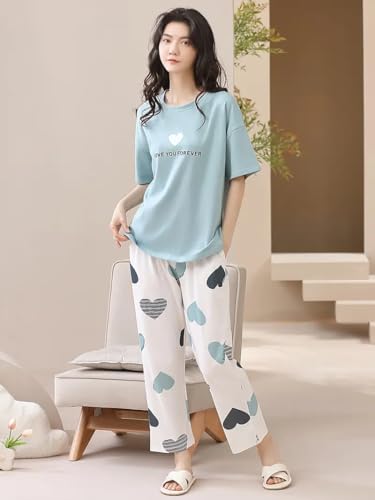 Image of Louis Luxe Womens Korean Night Dress|| Full Pyjama Set || Korean Nightsuit || Women Nightwear ||Round Neck Full Sleeve Nightsuit || Loungewear || Everyday Nightdress (ND-15)