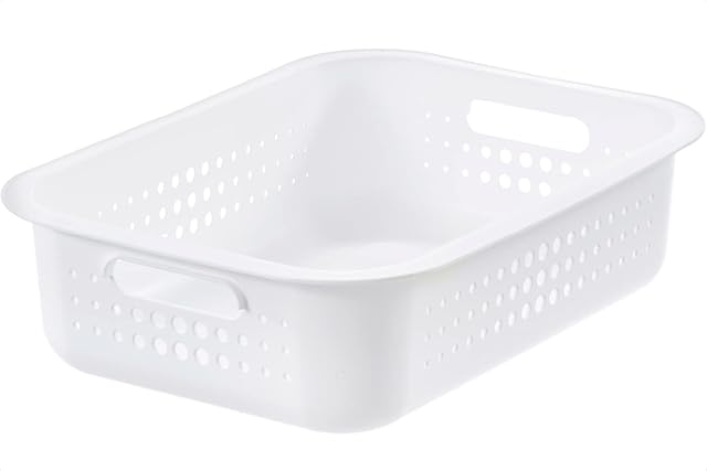SmartStore 6L Recycled Plastic Storage Basket with handles - White - Sustainable, Stackable and Nestable - 10 Year Guarantee - Small basket - L37 x W28 x H10 cm