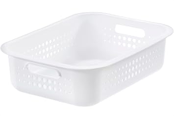 SmartStore 6L Recycled Plastic Storage Basket with Handles - White - Nestable on Top of Each Other - BPA Free - Small Basket - L37 x W28 x H10 cm