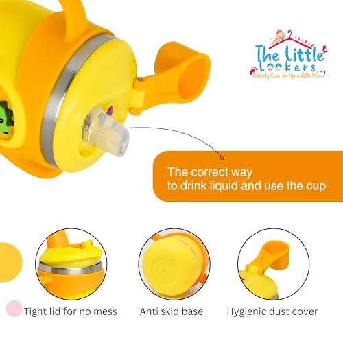Image of THE LITTLE LOOKERS Stainless Steel Sipper Bottle 260ml | 316 Grade SS | BPA Free | Suitable for Hot & Cold |Travelling Bottle for Kids & Toddler|Training Sippy Cup with Straw /Spout (Yellow)