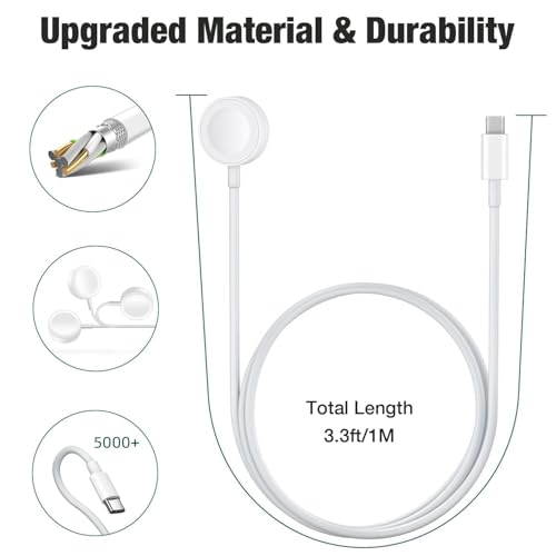 Image of USB C Watch Charging Cable for Apple Watch, Wireless Magnetic Charger for iWatch, 1 Metre Watch Cable Type C Portable Charging Station Compatible with Apple Watch Series 10 /9 /8 /7 /6 /5 /4 /3 /2 /1 /Ultra