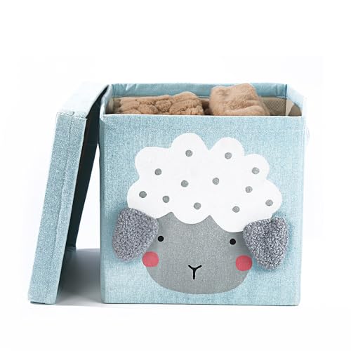 Image of House of Quirk Non-Woven Storage Bins With Lid, Foldable Clothing Storage Box Case With Handle For Toy, Books, Closet, Bedroom, Home (Blue Sheep)