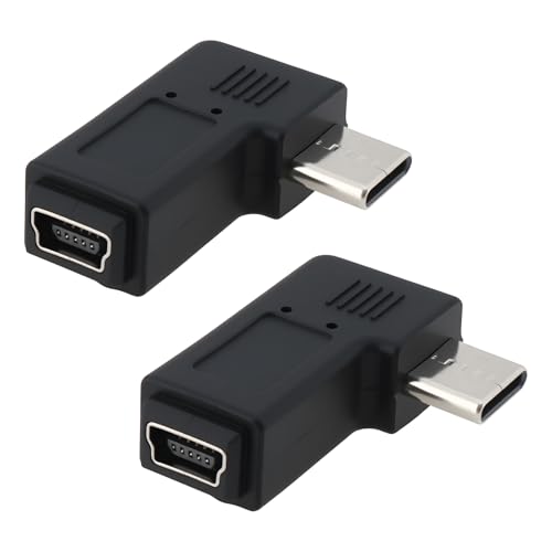 Be In Your Mind 2X Adaptateur Convertisseur Type-C Mâle vers Mini USB Femelle pour Le Transfert de Données dans Les Espaces Restreints