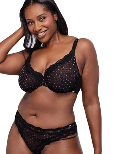 Dorina Origins-Shimmer Dot-Wired_Bra Origins Sujetador sin Relleno con armaduras, Malla de Lunares Brillantes, Encaje, Tirantes Ajustables y Espalda de Malla, Negro, Negro, 90F