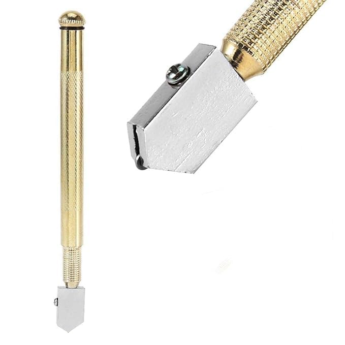 Gold Metal Glass Cutter – Heavy-Duty Professional Handheld Glass Cutting Tool for Precision Glass Cutting, DIY Craft, Home Improvement & Professional Use