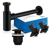 kör4u Design Set inklusive Siphon, Pop-Up Ventil und 2x Eckventil – Ablaufventil mit Dichtungen, Geruchsverschluss mit extra langem Rohr für Waschbecken (schwarz)