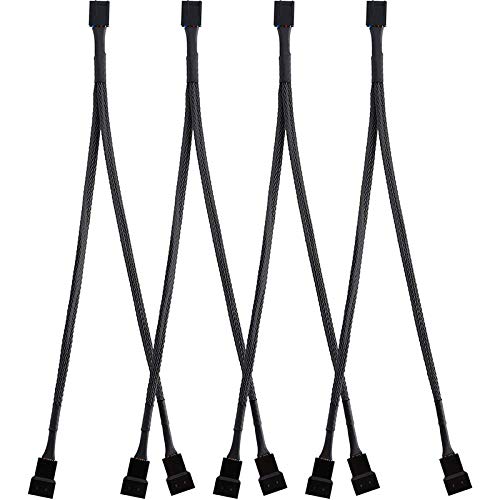 Moipuytrey 4パックのPWMファンスプリッターケーブル Yスプリッター コンピューターPCファン電源ケーブル 4ピンの1?2コンバーター ブラックのスリーブ編組