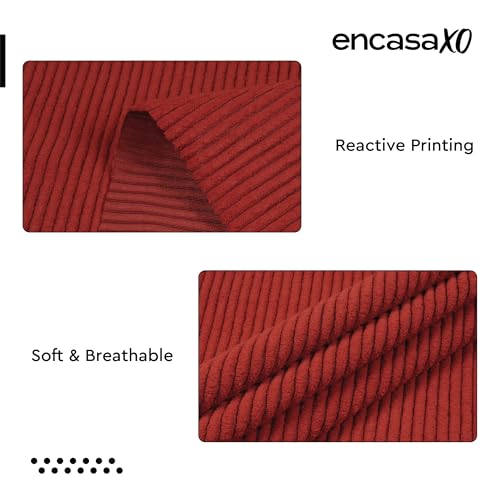 Image of Encasa XO Corduroy Fabric by the Meter, 59 inch Wide Premium 238 GSM Polyester Upholstery & Sewing Material, Soft Ribbed Rust Brown Fabric for Sofa /Cushion Covers, Trousers, Curtains & DIY Crafts