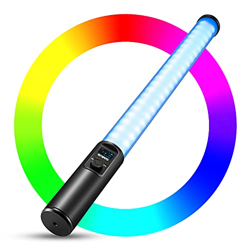 Handheld Light Wand, RGB LED Video Light 16 Million Colors, Tube Light for Photography Light Stick with 3253 Lumens Adjustable 2500K-8500K Rechargeable Battery OLED Display Aluminum Body (Black)