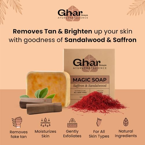 Ghar Soaps Sandalwood & Saffron Magic Soaps For Bath (100 Gms Pack Of 1) | Paraben Free | Chandan & Kesar Bath Soap | Handmade Soaps For Glowing | Skin Brightening Soap For Men... - Image 2