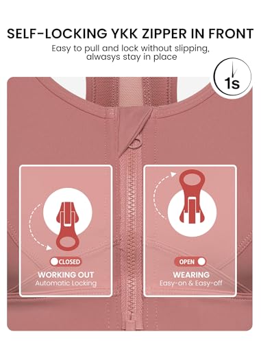 Image of Yvette Zip Front Sports Bra - High Impact Sports Bras for Women Plus Size Workout Fitness Running