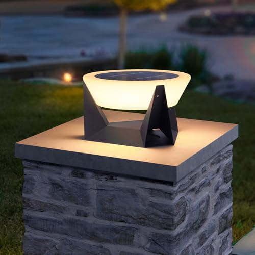 MVBT Solar Post Light, 15" Outdoor Column Pillar Lamp IP54 Waterproof Modern 3000K LED Lantern Large Landscape Lighting Fixture for Patio Yard Garden Pathway Backyard Outside Entrance