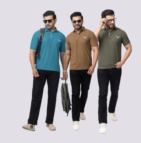 Image of HANABY Men's Summer Polo Solid Half Sleeves Polycotton T-Shirt | Collar Breathable and Comfortable T-Shirt (Pack of 3)