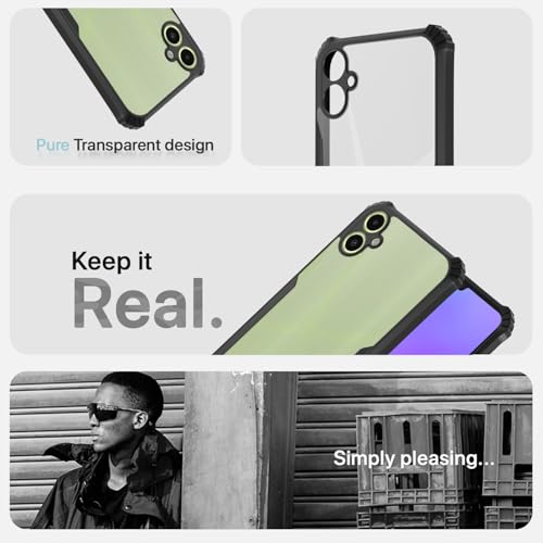 Image of Pikkme Crystal Clear Transparent Back Cover | Ultra Hyrbid | Full Camera Protection | Raised Edge | Bumper Case for Samsung Galaxy A06 (Black)