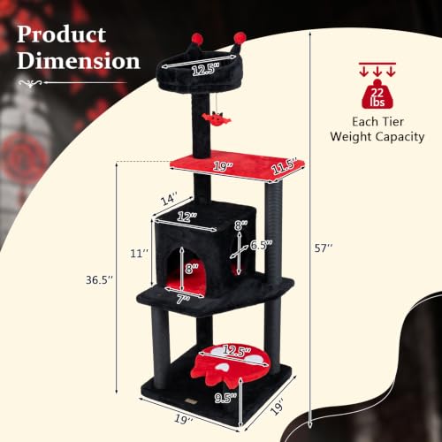 PETSITE Árbol Gótico para Gatos 57 pulgadas Rojo y Negro miniatura 4