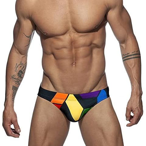 NUJOLI Men's Bikini Swimwear Sexy Low Rise Swimming Briefs with Adjustable Drawstring Cover