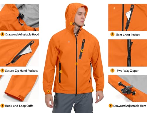Image of Little Donkey Andy Men's Waterproof Rain Jacket Outdoor Raincoat for Hiking