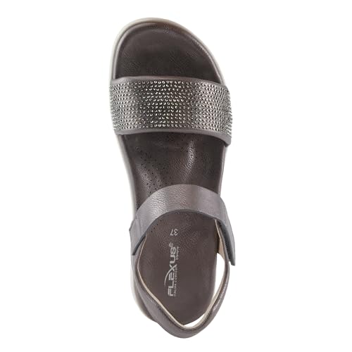 Flexus Women's QUINTESSA Ankle Strap Sandals – Rhinestone Embellished, Arch Support, Hook & Loop Closure4