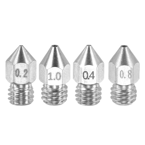sourcing map MK8 Nozzles 3D Printer Extruder Nozzles, 0.2/0.4/0.8/1mm Stainless Steel Nozzle Easy to Replace Smooth Prin
