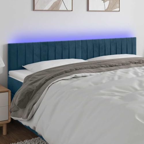 Teenpull Cabecero LED azul oscuro terciopelo 180 x 5 x 78/88 cm altura regulable con tira LED recortable conexión USB para dormitorio, habitación de invitados, habitación juvenil hotel