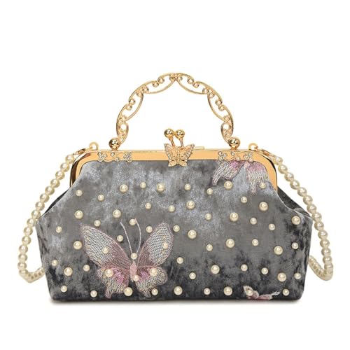 Sac de soirée avec perles et organiseur de sac intégré gris pour ne plus rien perdre en fête