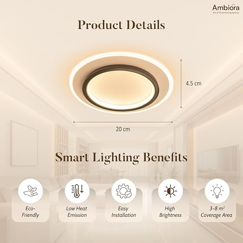 Image of LED Ceiling Light 50W - Black Round Panel, 3 Color Modes, Eye Protection, CRI ≥97, 20cm for Bedroom | Studyroom | Corridor