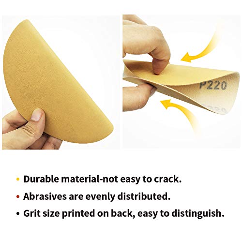 SPEEDWOX 50 Pcs 6 Inches Sanding Discs 220 Grit Dustless Hook and Loop Sandpaper for Random Orbital Sander Yellow Finishing Discs for Automotive Woodworking - Image 3