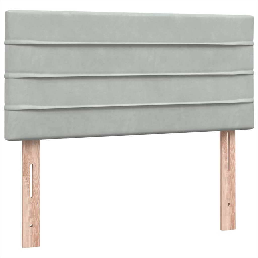 ACAGALA Letto a molle con materasso 80 x 210 cm, letto imbottito in velluto, letto singolo con testiera a strisce orizzontali, telaio del letto con rete a doghe, gamba di supporto rinforzata, grigio