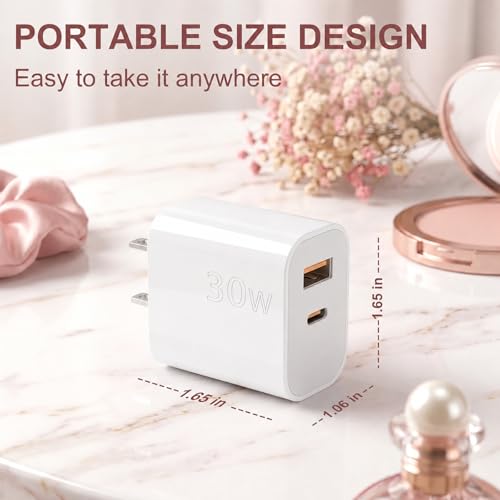 Image of Aolcev for iPhone Charger Fast Charging 2 in 1 USB A USB C Charger Block 30W Cute Type C Fast Charging Blocks for iPhone 17 16 15 14 13 for iPad USB C Charging Adapter for Galaxy S26 S25 S24 White