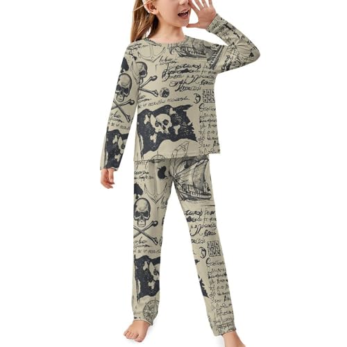 Skulls Crossbones Pirate FlagChildren's Pajama Set Round Neck Long Sleeve Top + Pants Two-piece Set120CM
