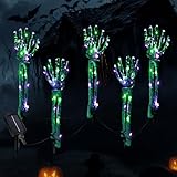 SternSinn Halloween Dekoration Leuchtende Skeleton Set, 5 Schädel Hände, Solaraufladung mit Fernbedienung (8 Modi), LED Deko Outdoor Skeleton Stakes für Halloween, Draußen Garten, Horror Atmosphäre