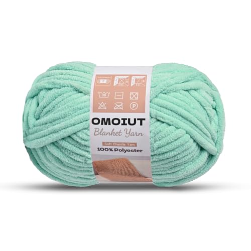 Image of OMoiout Chunky Chenille Yarn for Crocheting, Soft Baby Blanket Yarn, #7 Super Bulky, Chunky Knit Blanket Crochet Yarn, 7 oz /109.4 yds Fluffy Velvet Amigurumi Yarn(Mint Green)