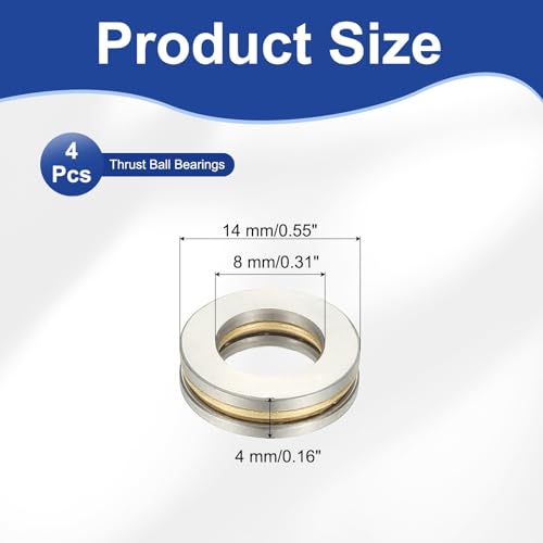 PATIKIL Schubkugellager 8x14x4 mm 4 Stück Chromstahl Miniatur Einreihige Rollen Miniatur Kugellager Für Fördersysteme Werkzeugmaschinen Silber