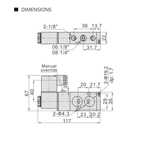 Électrovanne d'air G1/4 compacte 5 voies 2 positions 4M210-08 avec plaque intérieure - 8