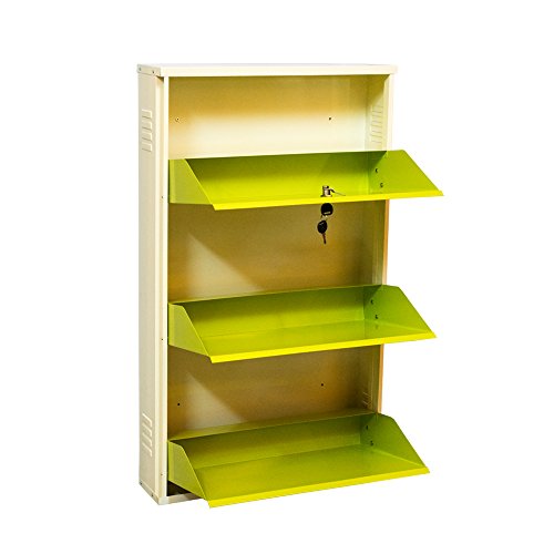 Image of DELITE KOM 24 Inch Wide, 3 Shelf Metal Shoe Rack Wall Mounted for Home with Central Lock Holds Upto 9 Shoes or 15 Slippers Pair | 1 Year Warranty | (41 x 24 x 5 Inch, Ivory Green) DIY Space Saving